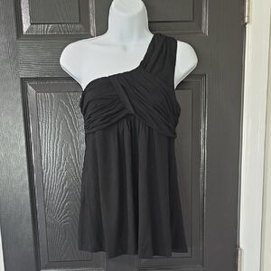 Boston Proper Black One-Shoulder Ruched Bodice Dress